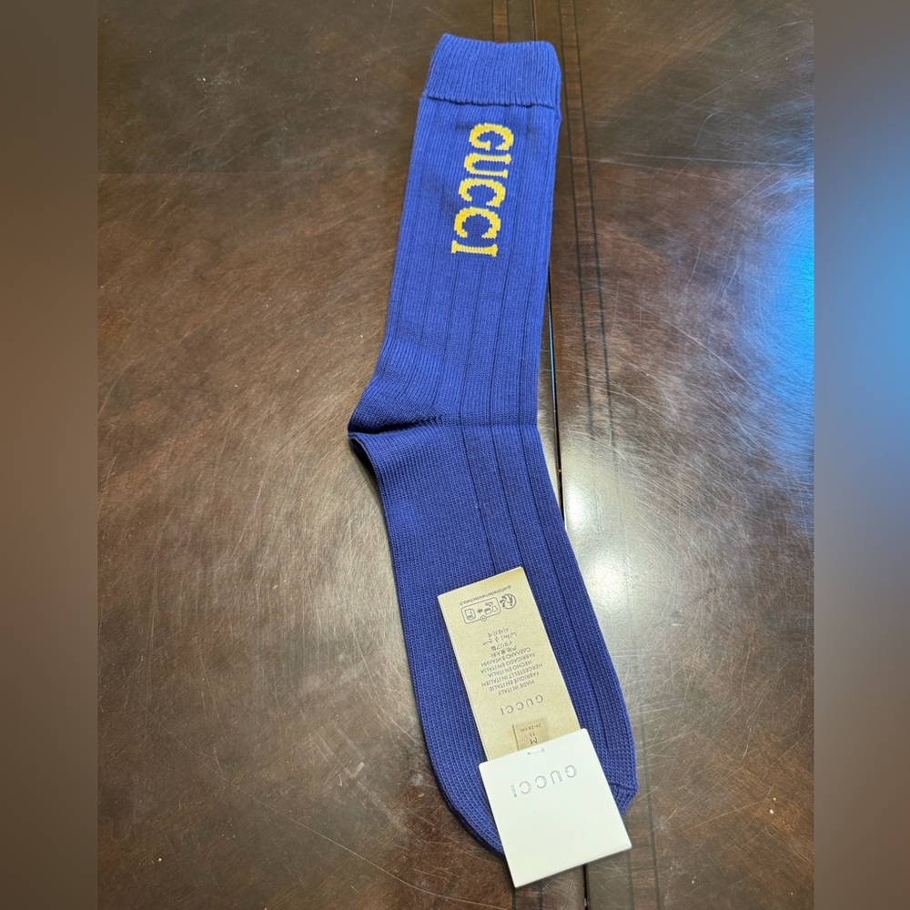 New Authentic Gucci Logo Socks Navy Size M - Picture 7 of 14